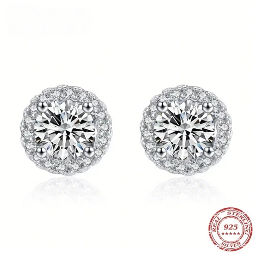 Elegant 925 Sterling Silver Round CZ Stud Earrings - Exquisite Jewelry Gifts for Women